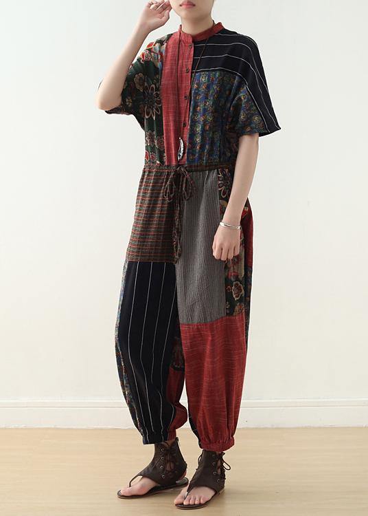 Summer Prints Linen Loose Bat Sleeve Jumpsuit - SooLinen