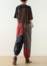 Summer Prints Linen Loose Bat Sleeve Jumpsuit - SooLinen