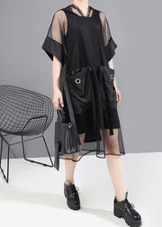 Summer Woman Black Mesh Hooded Dress - SooLinen