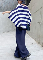 Summer casual fashion age reduction large size striped bat sleeve T-shirt + wide leg pants two-piece suit - SooLinen