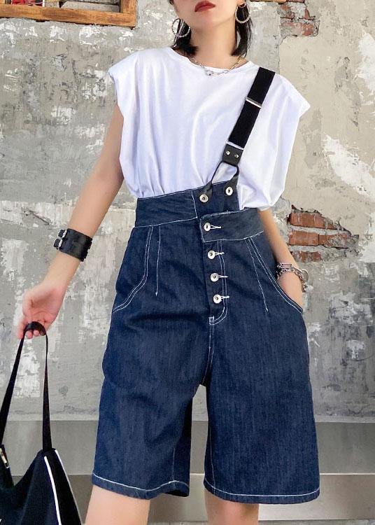 Summer denim blue back with button five pants - SooLinen