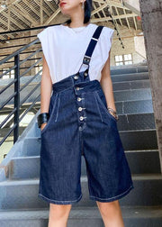 Summer denim blue back with button five pants - SooLinen