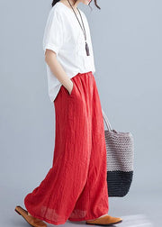 Summer ethnic wide-leg pants loose casual red trousers - SooLinen