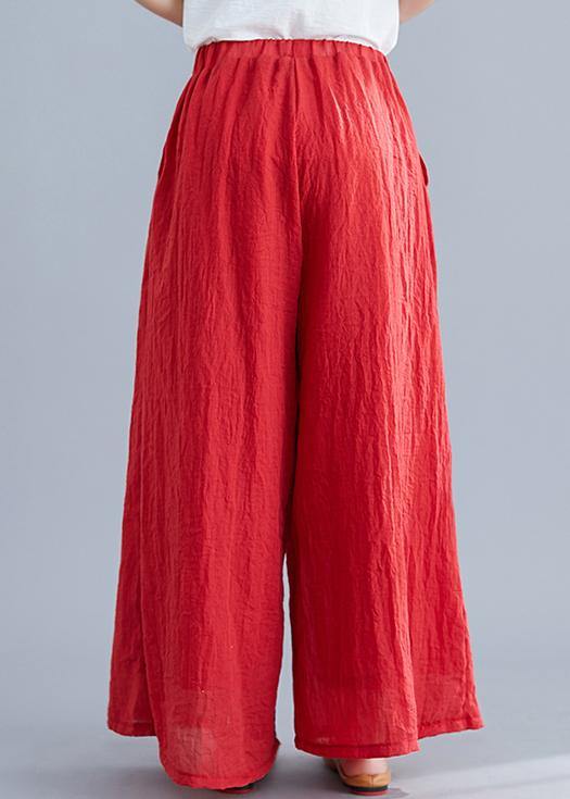 Summer ethnic wide-leg pants loose casual red trousers - SooLinen