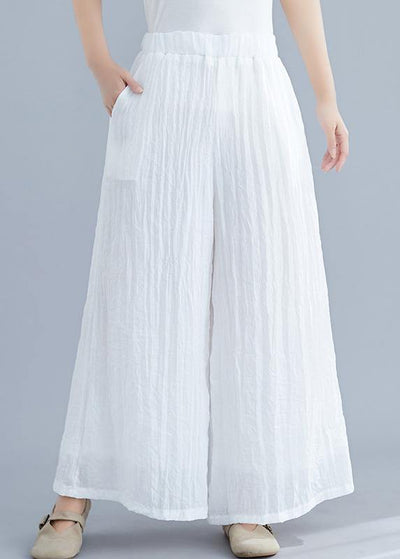 Summer new cotton and linen white wide leg pants loose yoga Chinese trousers - SooLinen