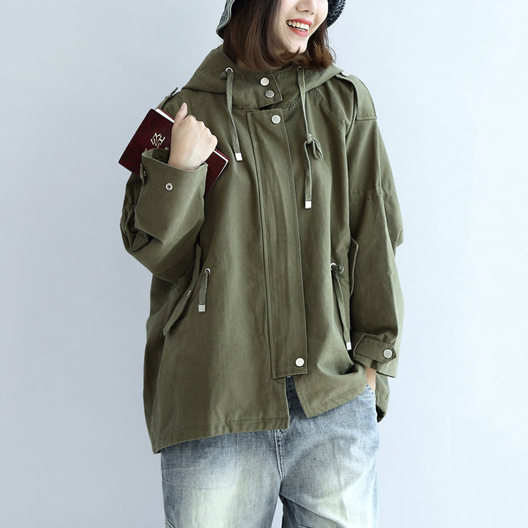 Tea green oversized trench coats plus size short hoodies outwear