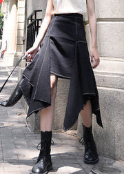 2024 Black Patchwork Skirt Asymmetrical Spring