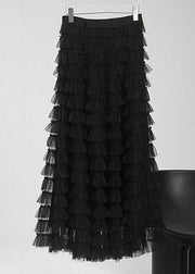 2024 Black Patchwork Tulle Skirt Spring