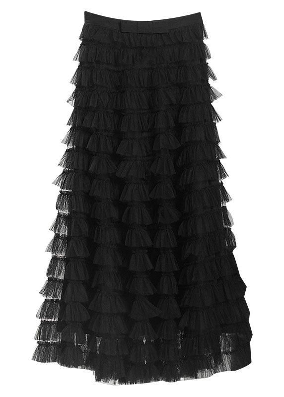 2024 Black Patchwork Tulle Skirt Spring