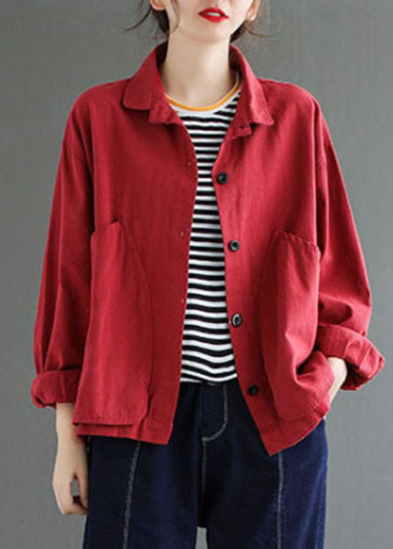 2024 Red button Peter Pan Collar Coats Long Sleeve