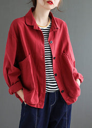 2024 Red button Peter Pan Collar Coats Long Sleeve