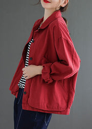 2024 Red button Peter Pan Collar Coats Long Sleeve