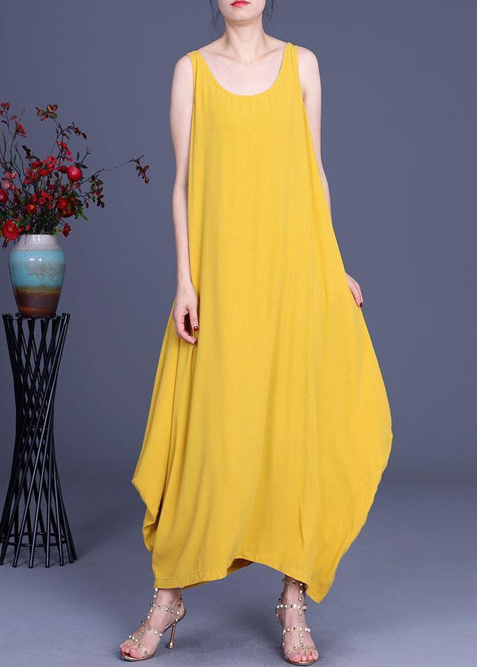 Trendy Red O-Neck Asymmetrical Design Summer Silk Dresses Sleeveless - SooLinen