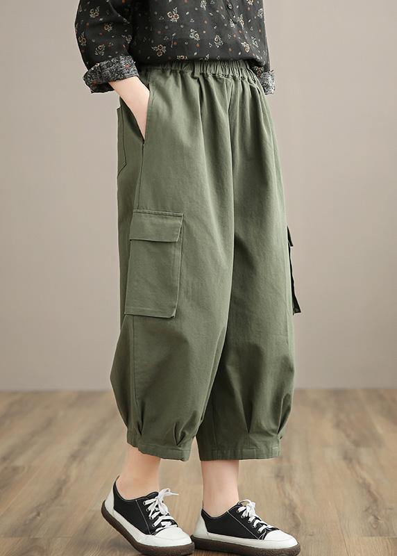 Unique Army Green High Waist Stylish Spring Elastic Waist Pockets Shape Wild Trousers - SooLinen