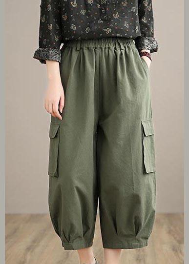 Unique Army Green High Waist Stylish Spring Elastic Waist Pockets Shape Wild Trousers - SooLinen