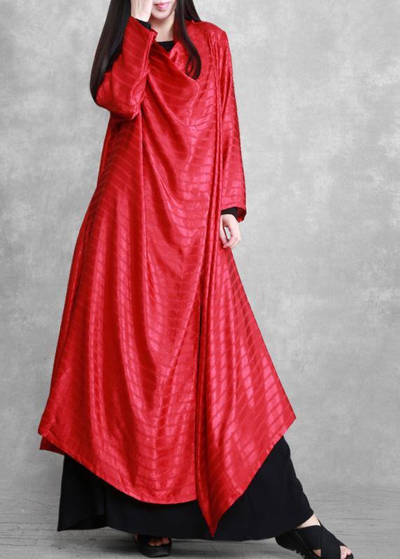 Unique Asymmetric Red Silk Striped Maxi Dresses - SooLinen