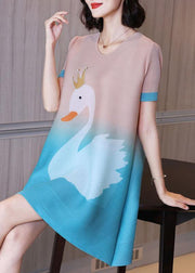 Unique Baby blue Print swan A Line Party Dress Summer - SooLinen