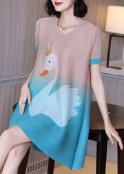 Unique Baby blue Print swan A Line Party Dress Summer - SooLinen