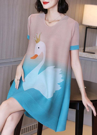 Unique Baby blue Print swan A Line Party Dress Summer - SooLinen