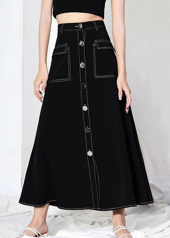 Unique Black Button Pockets A Line Skirts - SooLinen