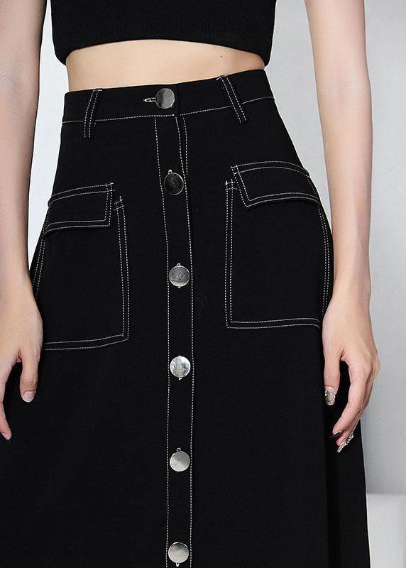 Unique Black Button Pockets A Line Skirts - SooLinen