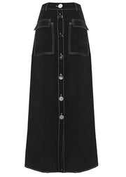 Unique Black Button Pockets A Line Skirts - SooLinen