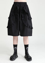 Unique Black High Waist Ruffled Summer Tie Waist Hot Pants - SooLinen