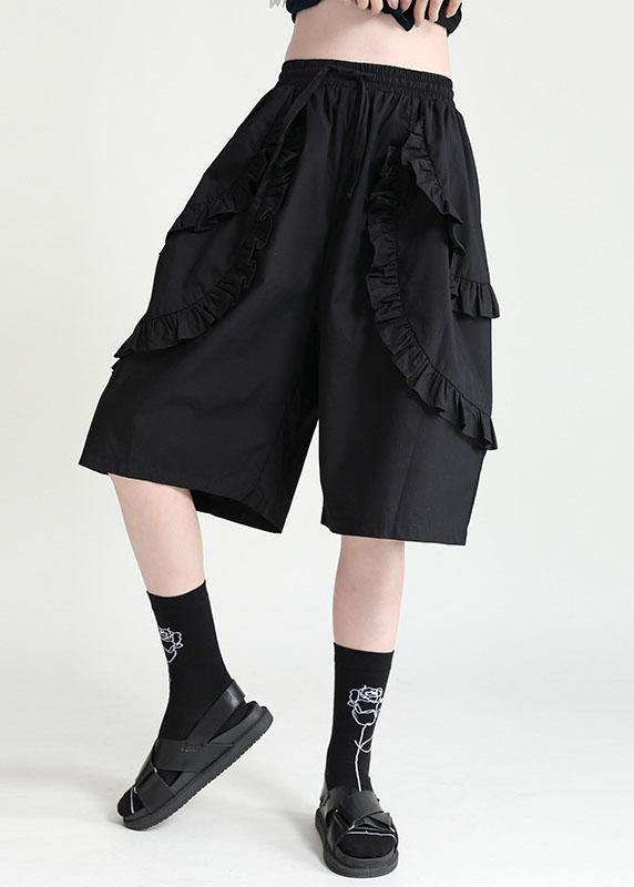 Unique Black High Waist Ruffled Summer Tie Waist Hot Pants - SooLinen