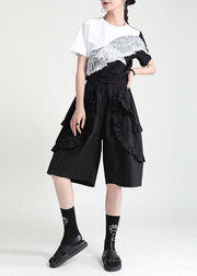 Unique Black High Waist Ruffled Summer Tie Waist Hot Pants - SooLinen