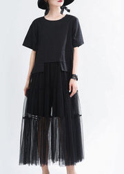 Unique Black O-Neck Patchwork Tulle Summer Party Dress - SooLinen