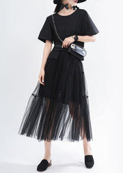 Unique Black O-Neck Patchwork Tulle Summer Party Dress - SooLinen