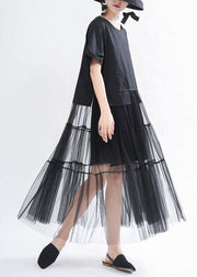 Unique Black O-Neck Patchwork Tulle Summer Party Dress - SooLinen