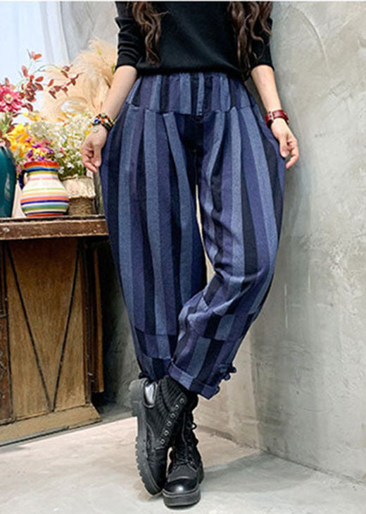 Unique Blue Striped Cotton casual Pants Spring