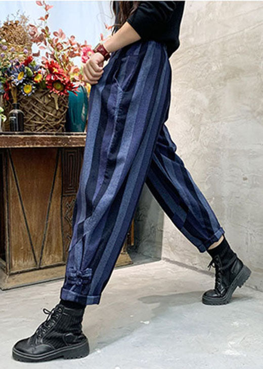 Unique Blue Striped Cotton casual Pants Spring