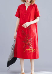 Unique Chinese Button cotton clothes design red embroidery Dresses summer - SooLinen