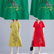 Unique Chinese Button cotton clothes design red embroidery Dresses summer - SooLinen