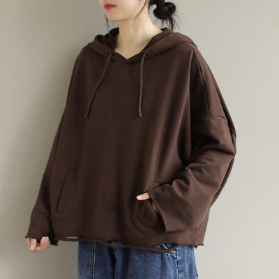 Unique Chocolate Crane Tops Hooded Hole Short Spring Blouse - SooLinen