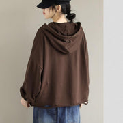 Unique Chocolate Crane Tops Hooded Hole Short Spring Blouse - SooLinen