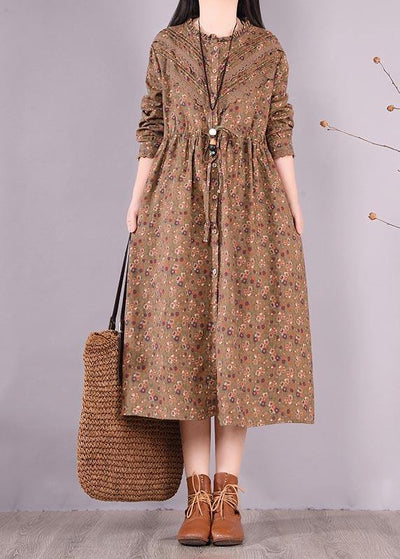 Unique Chocolate Print Wardrobes O Neck Patchwork Maxi Spring Dress - SooLinen