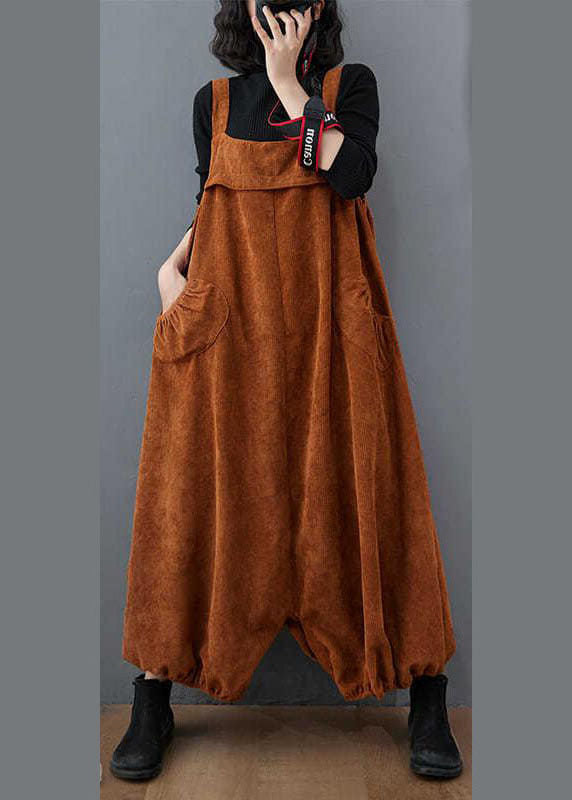 Unique Chocolate Pockets lantern Corduroy Jumpsuit Spring