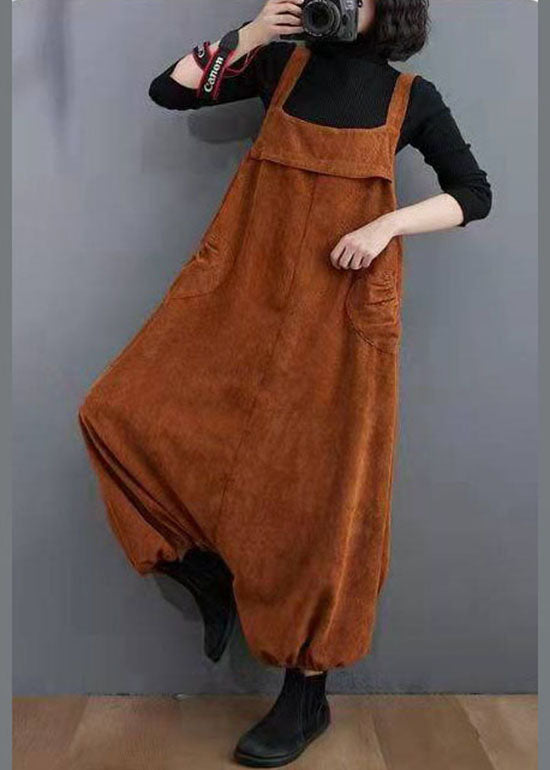 Unique Chocolate Pockets lantern Corduroy Jumpsuit Spring