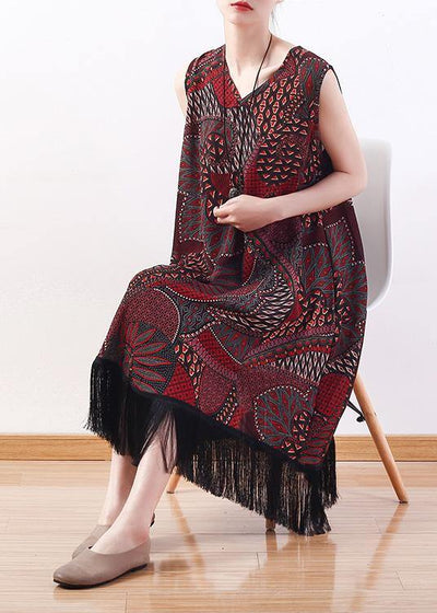 Unique Coffee Print Chiffon V Neck Party Dress - SooLinen