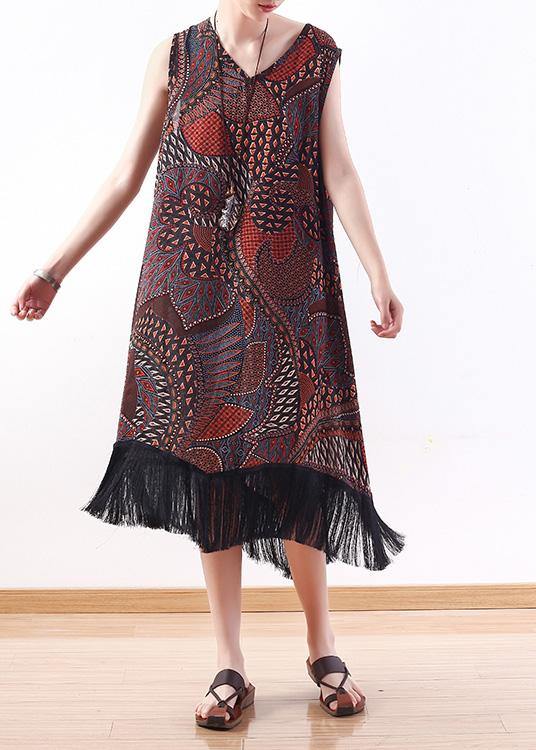 Unique Coffee Print Chiffon V Neck Party Dress - SooLinen