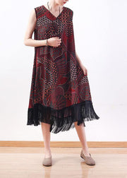 Unique Coffee Print Chiffon V Neck Party Dress - SooLinen