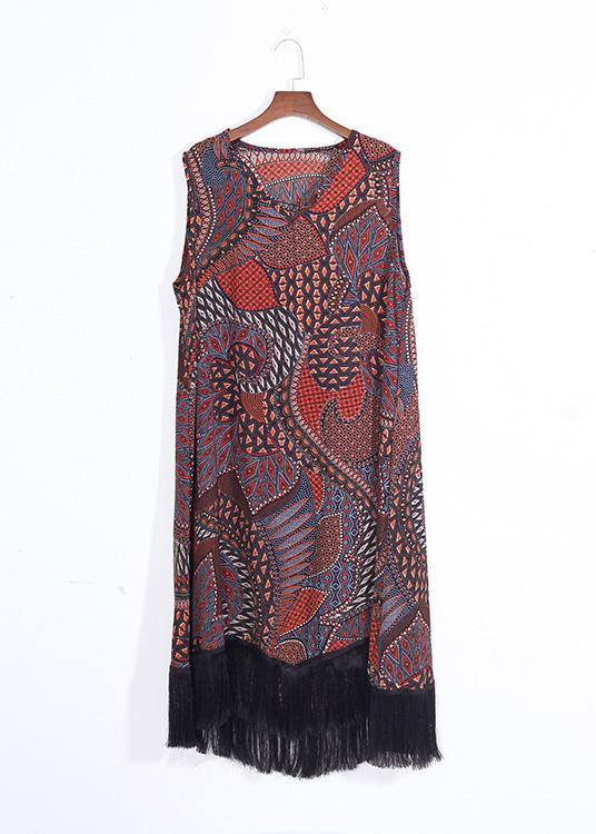 Unique Coffee Print Chiffon V Neck Party Dress - SooLinen