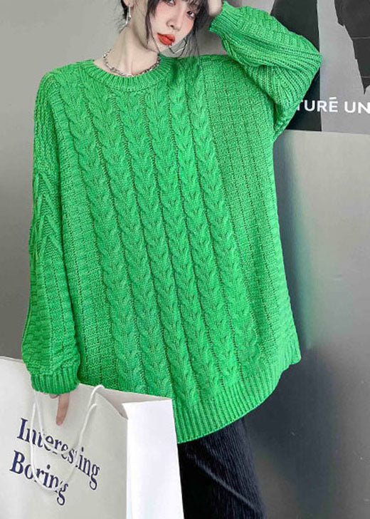 Unique Green O-Neck cozy Casual Fall Knit sweaters