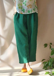 Unique Green Pants Summer Pockets Elastic Waist Sewing Pant - SooLinen