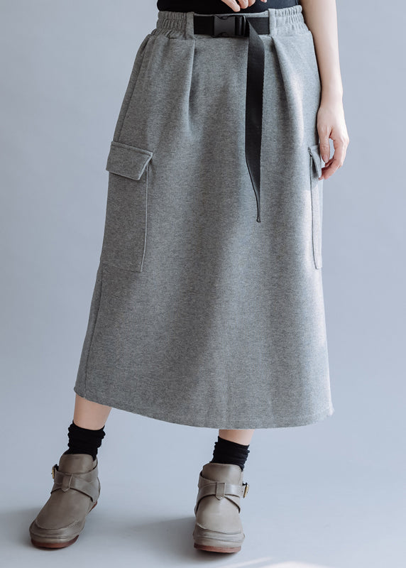 Unique Grey fashion high waist Pockets Skirts Spring