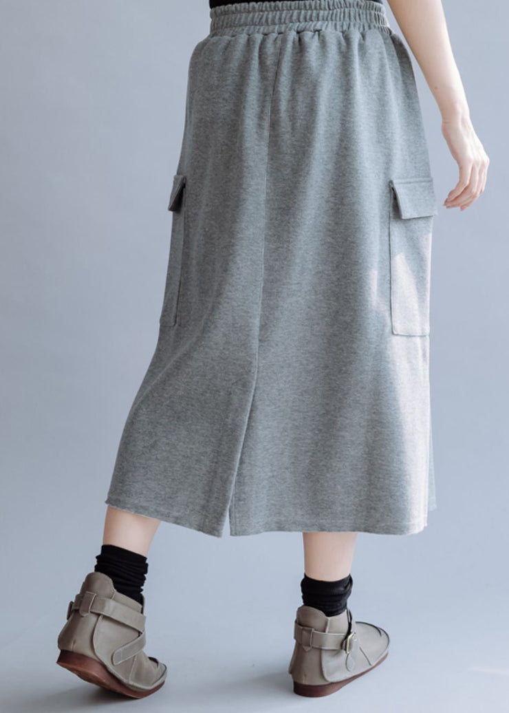 Unique Grey fashion high waist Pockets Skirts Spring