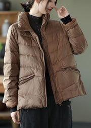 Unique Khaki Stand Collar Pockets fashion Winter Down Coats